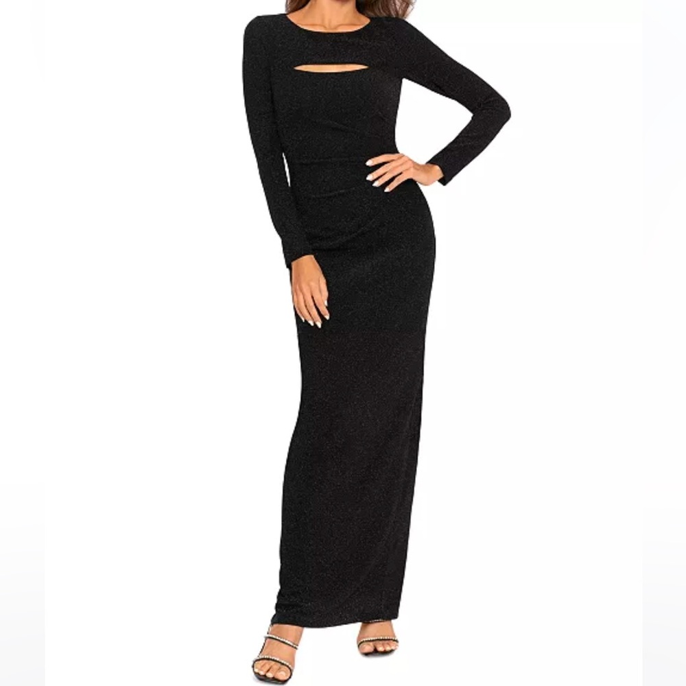 Women's Long-Sleeve Metallic Cutout Dress